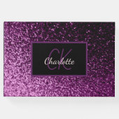 Geburtstag lila Glitzer monogramm elegant Gästebuch (Vorderseite)