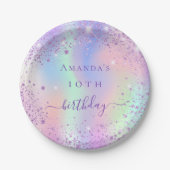 Geburtstag lila Glitzer rosa holografische Bezeich Pappteller (Vorderseite)