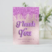 Geburtstag lila Glitzer Rose Gold Rosa Luxus Dankeskarte (Stehend Vorderseite)