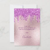 Geburtstag lila Glitzer Rose Gold Rosa Luxus Dankeskarte (Rückseite)