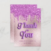 Geburtstag lila Glitzer Rose Gold Rosa Luxus Dankeskarte (Vorne/Hinten)