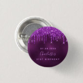 Geburtstag lila Glitzer Tropfen Namensschild Button (Vorne & Hinten)