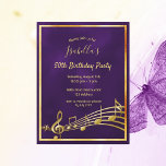 Geburtstag lila Goldmusik-Einladung Postkarte<br><div class="desc">Eine trendige, moderne 50. Geburtstagskarte für eine Frau. Ein klassischer, lila Hintergrund mit vergoldeten Imitaten und Musiknoten, goldfarbenen Buchstaben. Der Lila Hintergrund ist ungleichmäßig. Vorlagen für einen Namen, das Alter und Ihre Party-Informationen. Zurück: weißer Hintergrund. Tipp: Wenn Sie es nicht so gewollt haben, dass es wie eine Postkarte aussieht, klicken...</div>