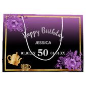 Geburtstag lila Name des Party Große Geschenktüte (Rückseite)