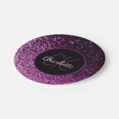 Geburtstag lila rosa Glitzer Monogramm Luxus Pappteller (Schrägansicht)