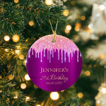 Geburtstag lila rosa Glitzer vielen Dank Keramik Ornament<br><div class="desc">Elegant, klassisch, glamourös und mädchenhaft für einen 21. Geburtstag (oder jedes Alter). Eine schicke, tiefe lila Imitate metallische Folie im Hintergrund. Der Text: 21. Geburtstag und Danke, geschrieben mit einem modernen handgeschriebenen Stil Skript. Dekoriert mit regenbogenfarbenen Imitaten Glitzer Tropfen, Farbe Tropfen in lila, rosa und Rose Gold. Personalisieren und fügen...</div>
