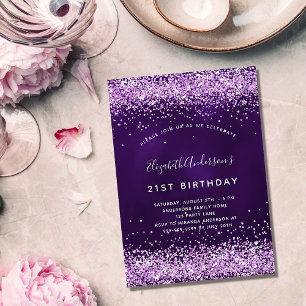 Geburtstag lila rosa glitzernder Glamour Einladungspostkarte
