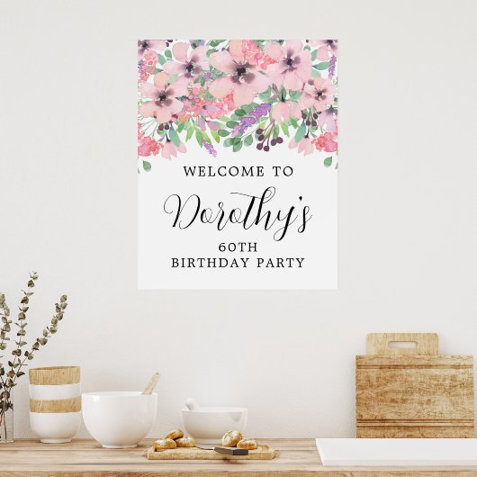 Geburtstag Lila rosa Wildblume Begrüßungszeichen Poster (Küche)