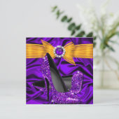 Geburtstag Lila Seidengelb Orangengelb Party Einladung (Stehend Vorderseite)