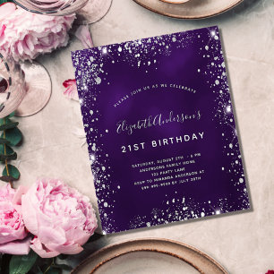 Geburtstag lila silber glitzer Budget-Einladung Flyer