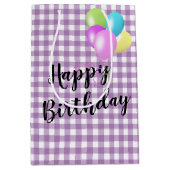 Geburtstag Lila und White Gingham Mittlere Geschenktüte (Vorderseite)