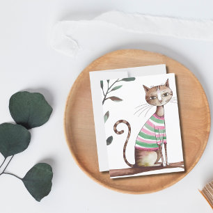 Geburtstag Lustige Katze mit Pullover Wasserfarbe  Postkarte