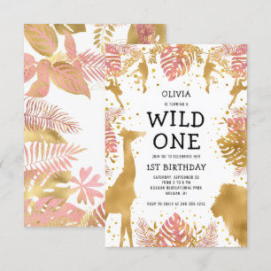 Geburtstag Mädchen 1. Pink Gold Safari Einladung