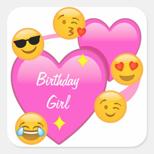 Geburtstag Mädchen Herz & Emojis Stickers (Vorderseite)