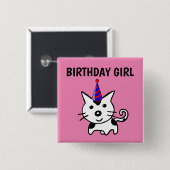 GEBURTSTAG-MÄDCHEN-KATZSCHALTFLÄCHE BUTTON (Vorne & Hinten)
