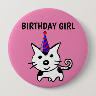 GEBURTSTAG-MÄDCHEN-KATZSCHALTFLÄCHE BUTTON