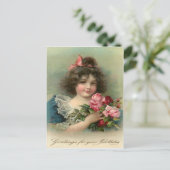 Geburtstag Mädchen Rosa Rosen Vintage 1904 Postkarte (Stehend Vorderseite)