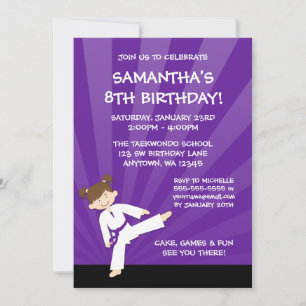 Geburtstag Mädchen Taekwondo Karate Lila Gürtel Einladung