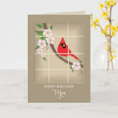 Geburtstag, Mama, Roter Kardinal/Apfelblüten Karte (Gelbe Blume)