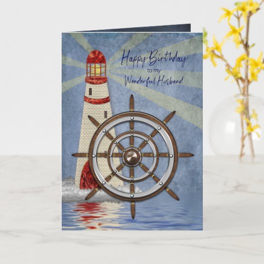 Geburtstag, Mann, Schiffrad, Helm Karte (Gelbe Blume)