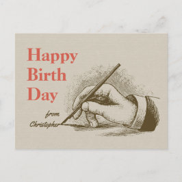 Geburtstag Männliche Hand mit einem Füllfederhalte Postkarte