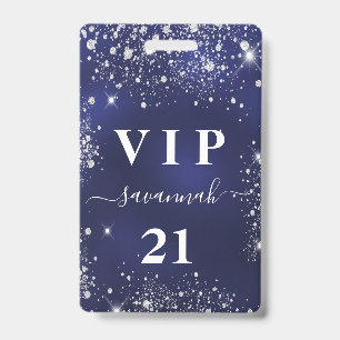 Geburtstag marineblaue silberne Glitter-VIP-Einlad Ausweis