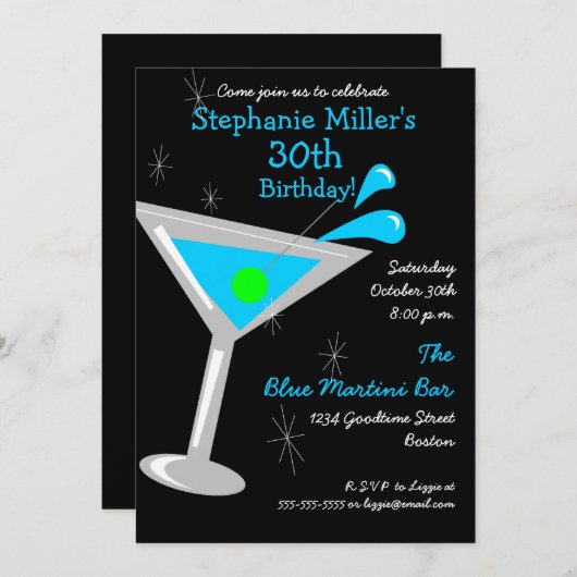 Geburtstag Martini-Cocktail Einladung (Vorne/Hinten)