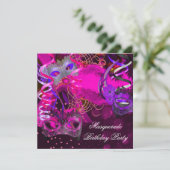 Geburtstag Masquerade Party Maske Lila Rosa Einladung (Stehend Vorderseite)