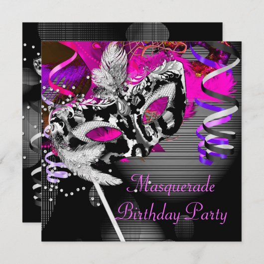 Geburtstag Masquerade Party Maske Silber Rosa 2 Einladung (Vorne/Hinten)