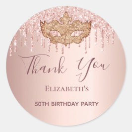 Geburtstag masquerade Rose Gold Glitzer Vielen Dan Runder Aufkleber