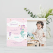 Geburtstag Meerjungfrau Einladung mit Foto (Stehend Vorderseite)