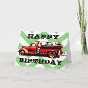 Geburtstag mit altem Feuerwehrauto Karte