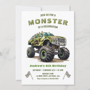 Geburtstag mit Army-Monstertruck für Jungen Einladung