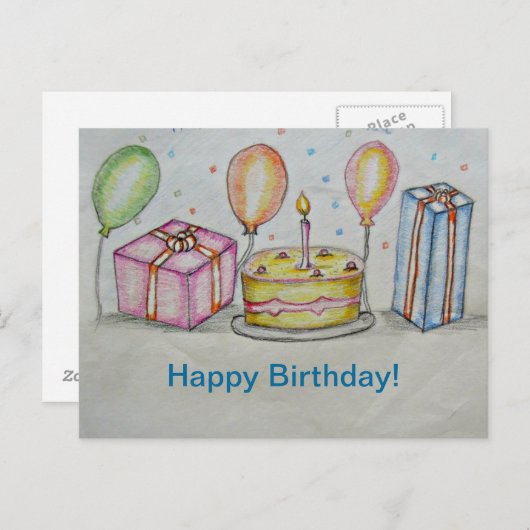 Geburtstag mit Ballons Postkarte (Vorne/Hinten)