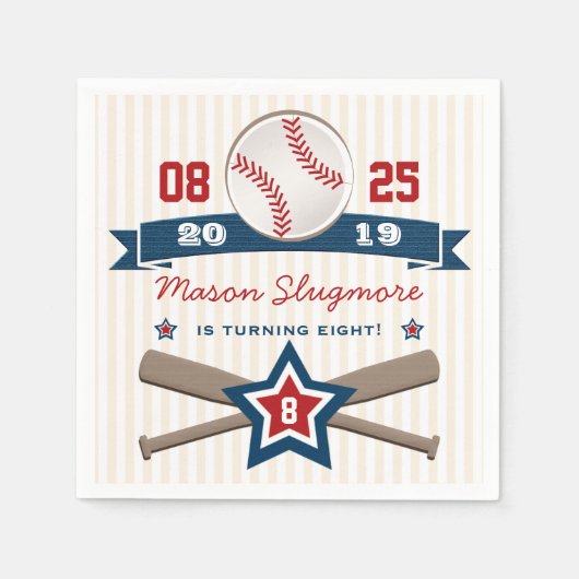 GEBURTSTAG MIT BASEBALL UND SCHLÄGERN SERVIETTE (Vorderseite)