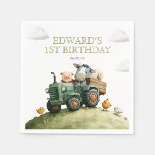 Geburtstag mit Bauernhoftieren und grünem Traktor Serviette
