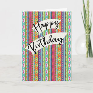 Geburtstag mit bunten gemusterten Streifen Karte