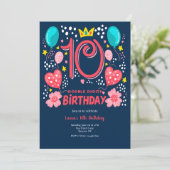 Geburtstag mit doppelten Ziffern Einladung (Stehend Vorderseite)