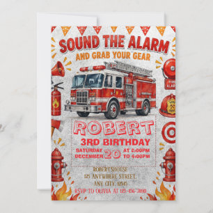 Geburtstag mit editierbarem Feuerwehrauto Einladung