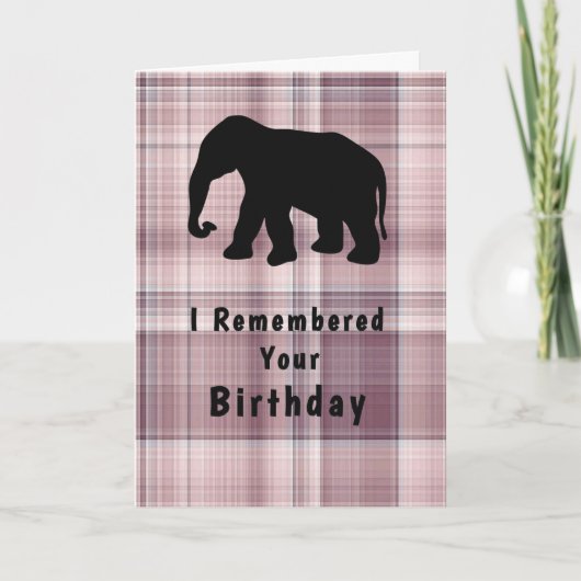 Geburtstag mit Elephant & Pink Kariert Karte (Vorderseite)