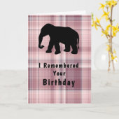 Geburtstag mit Elephant & Pink Kariert Karte (Gelbe Blume)