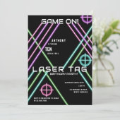 Geburtstag mit farbenfrohem Neon-Lasertag Einladung (Stehend Vorderseite)