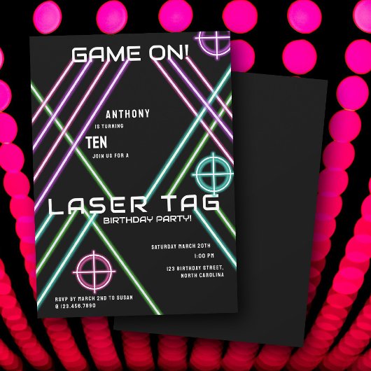 Geburtstag mit farbenfrohem Neon-Lasertag Einladung