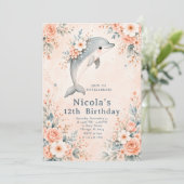 Geburtstag mit floralem Delfin Einladung (Stehend Vorderseite)