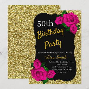 Geburtstag mit goldenem Glitter und rosa Rosen für Einladung
