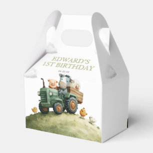 Geburtstag mit grünem Traktor und Bauernhoftieren Geschenkschachtel