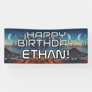 Geburtstag mit Namen im anpassbaren Science-Fictio Banner