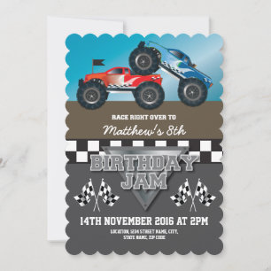 Geburtstag mit personalisierten Renn-Monster-Jam-T Einladung