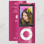 Geburtstag mit rosa MP3-Musikplayer Einladung (Vorne/Hinten)