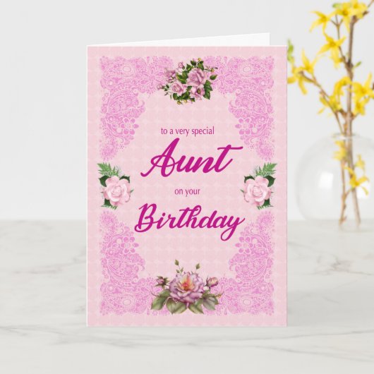 Geburtstag mit rosa Rosenkarte Karte (Gelbe Blume)